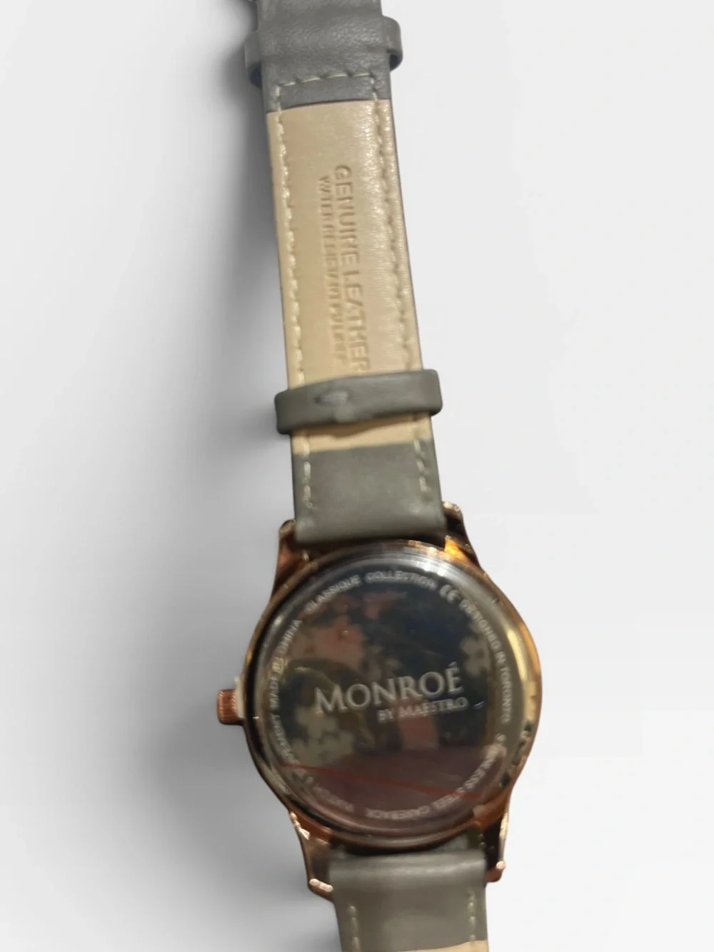 Monroe by Maestro Classic Rose Gold Gray Leather Watch Minimalist